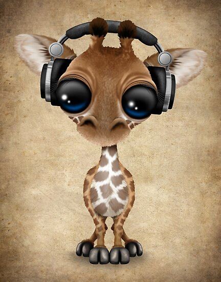 Cute Baby Giraffe Dj Wearing Headphones Poster By Jeffbartels