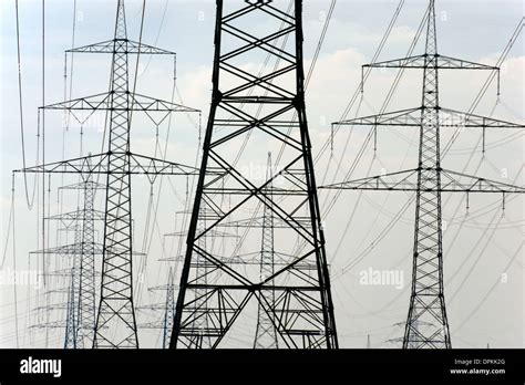 Panorama Of Many Electric Power Poles Stock Photo Alamy