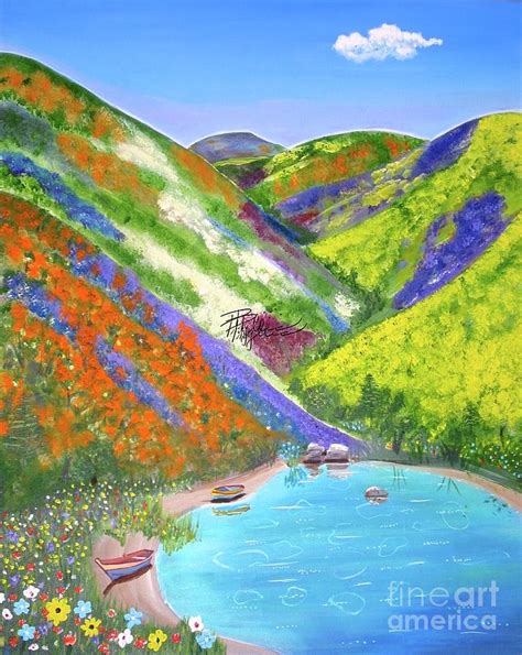 Spring Flowers And Lake Painting By Phyllis Kaltenbach Fine Art America