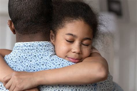 Happy Little Girl Hug Father Showing Love And Care Stock Photo Image