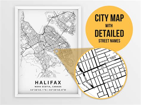 Printable Map Of Halifax Nova Scotia Canada With Street Etsy