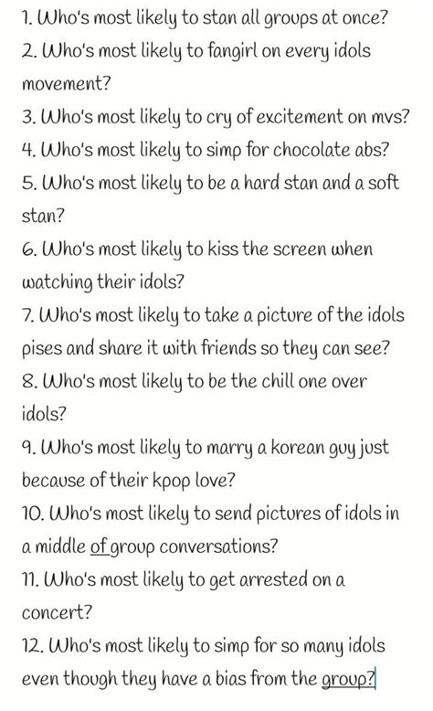 Whos Most Likely With Kpop Friends Questions For Friends Fun
