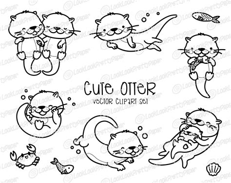 Premium Vector Clipart Kawaii Otters Cute Otters Clipart Etsy Canada