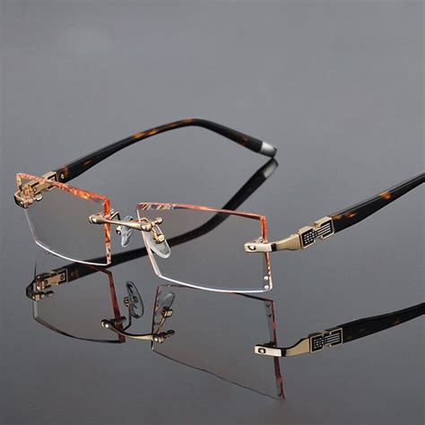 reven jate 58050 alloy rimless diamond cutting man glasses frame fuzweb