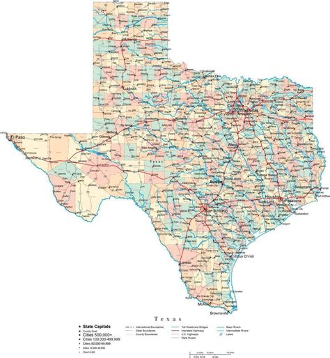 Texas Digital Vector Map With Counties Major Cities Roads Rivers And Lakes