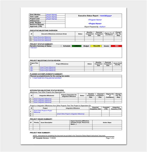 Executive Status Report Template Ppt