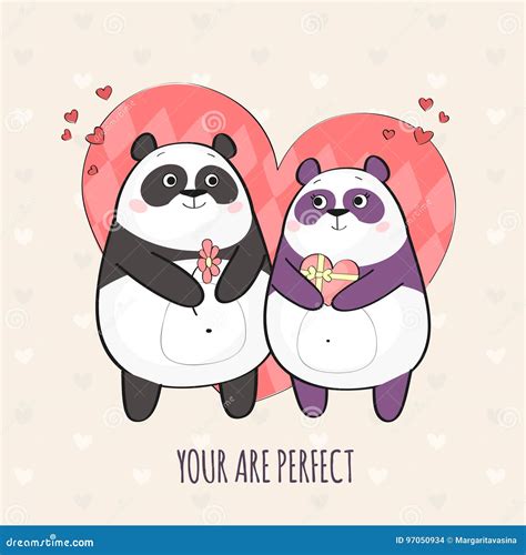 Cute Couple Of Pandas In Love Stock Vector Illustration Of Holiday