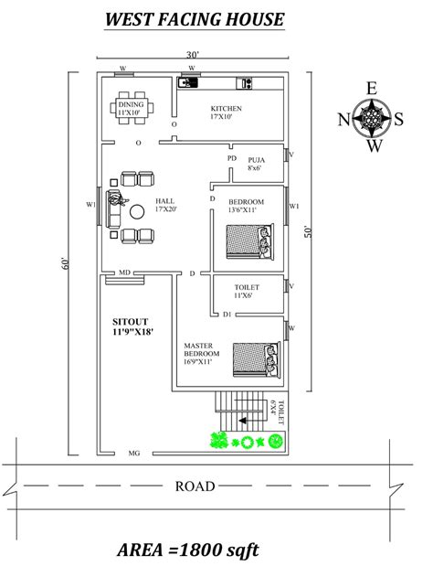 According to vastu shastra, square and rectangular staircases with bend at right angles, are the best for internal or external staircases. 30'X60' Marvelous 2bhk West facing House Plan As Per Vastu ...