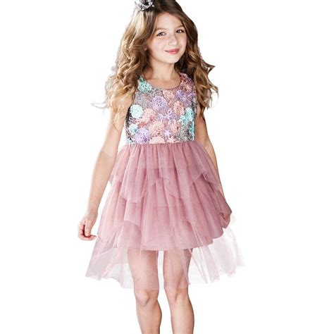 Children Dresses Girls Lace Summer Kids Pink Party Dress Size 5 10