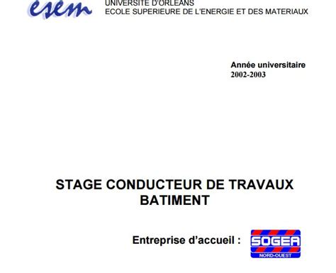 Exemple Rapport De Stage Conducteur Travaux Batiment Cours Génie