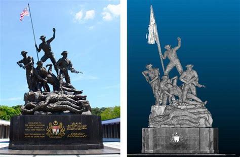 For malaysian military sacrifices during the struggle for freedom. Tugu Negara (left side) and its 3D laser scan (right side ...