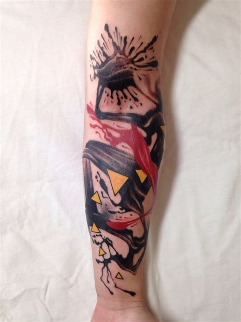 June jung is a top watercolor tattoo artist in los angeles, ca. Abstract watercolor paint brush stroke arm tattoo by Los ...