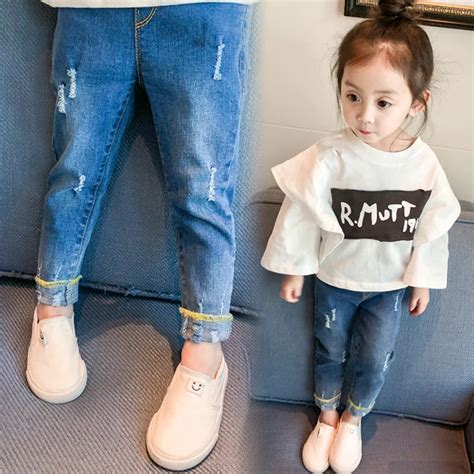 Hot 2018 Spring New Arrival Little Girl Fashion Brief Ripped Skinny