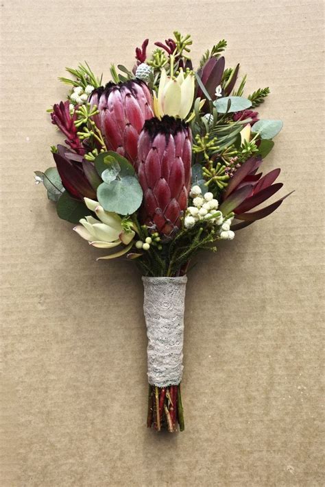 Rustic Vintage Style Native Bridesmaids Bouquet With Proteas