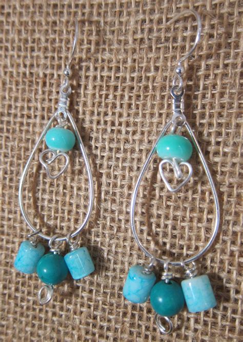 Aqua And Turquoise Heart Chandelier Earrings Etsy Turquoise Heart