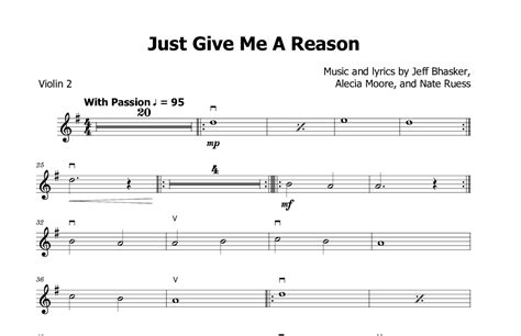 Just Give Me A Reason Sheet Music Pink Featuring Nate Ruess Violin Solo