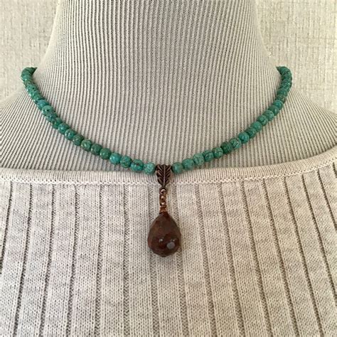 Western Turquoise Magnesite Beaded Necklace With Jasper Pendant Beaded