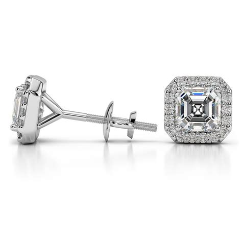 Halo Asscher Cut Diamond Earrings In Platinum Settings