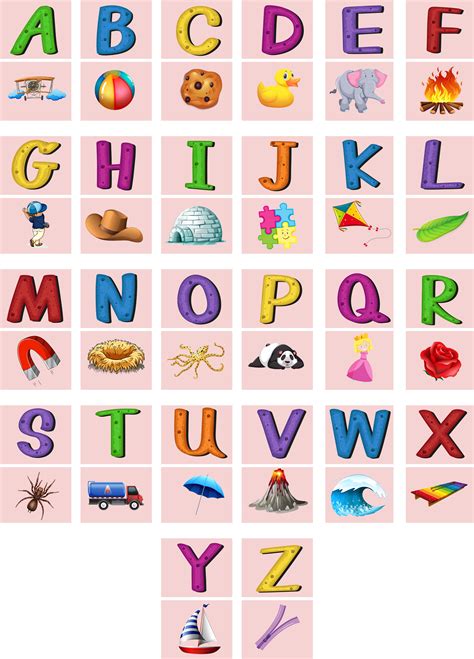 English Alphabets A To Z With Pictures 447778 Vector Art At Vecteezy
