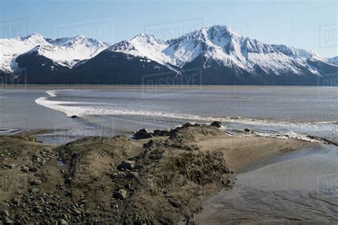 Scenic View Of Turnagain Arm And An Incoming Bore Tide Southcentral