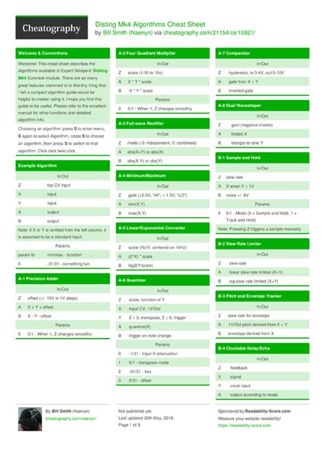 Disting Mk4 Algorithms Cheat Sheet By Naenyn Download Free From