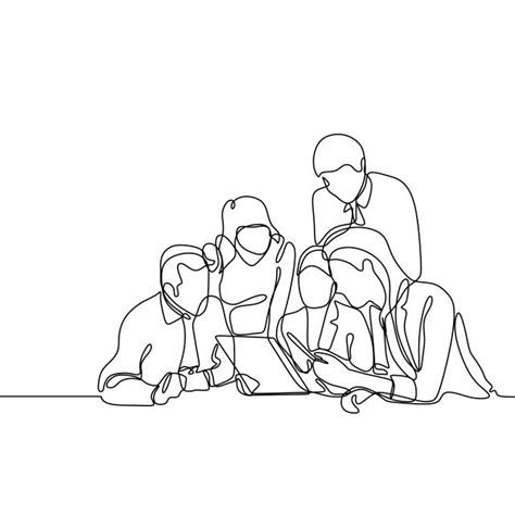 One Continuous Line Drawing Of Three People Sitting On The Floor And