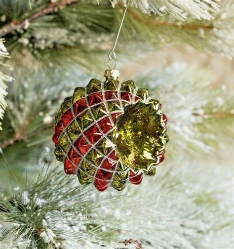 Mercury Glass Geometric Indented Ball Ornament Red Green 4 Ragon House 7 99