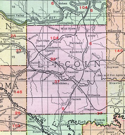 Lincoln County Oklahoma 1911 Map Rand Mcnally Chandler Prague Stroud