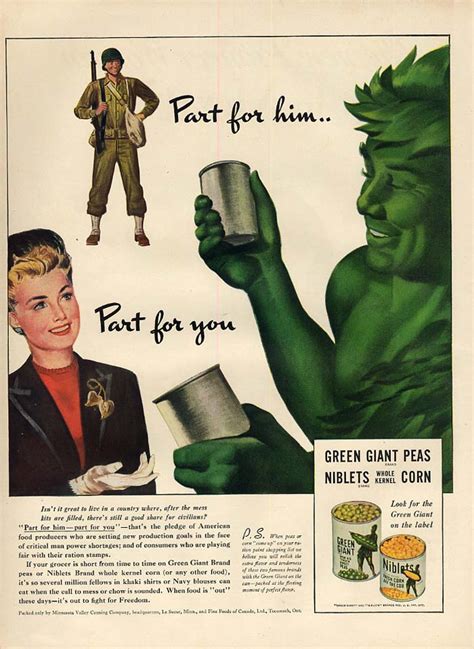 Part For Him Part For You Jolly Green Giant Vegetables Ad 1943 L