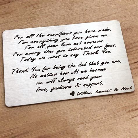 Thank You Dad Engraved Wallet Insert Letter To Dad Letter To Dad