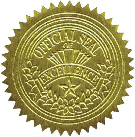 Gold Foil Award Certificate Seals Embossed Official Excellence 2 Inch