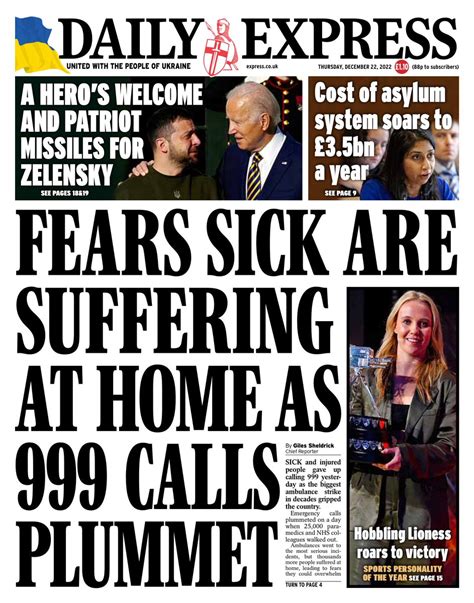 Daily Express Front Page 22nd Of December 2022 Tomorrows Papers Today