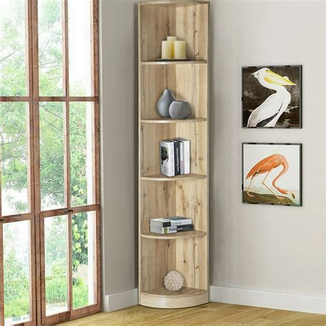 Fc Design 5 Tier Corner Bookcase Wooden Display Shelf Storage Rack