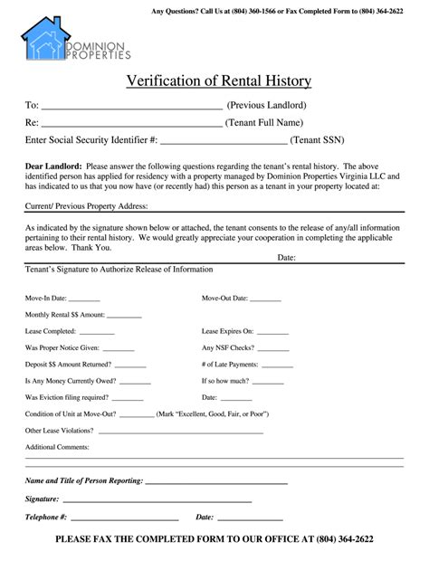 Rental Verification Form Fill Out And Sign Online Dochub
