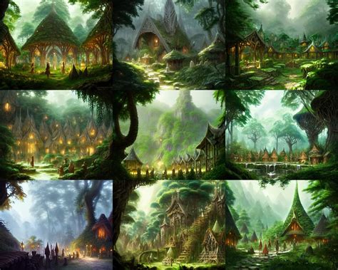 An Elven Village Made Of Ivory Deep In A Lush Magical Stable