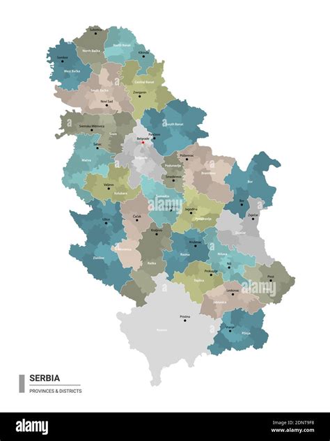 Serbia Higt Detailed Map With Subdivisions Administrative Map Of Serbia With Districts And
