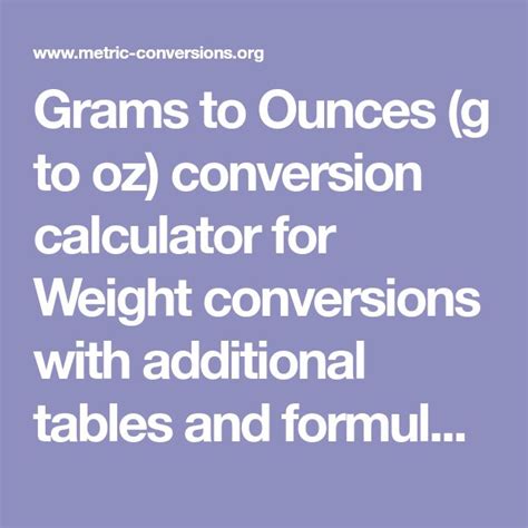 Grams To Ounces G To Oz Conversion Calculator For Weight Conversions