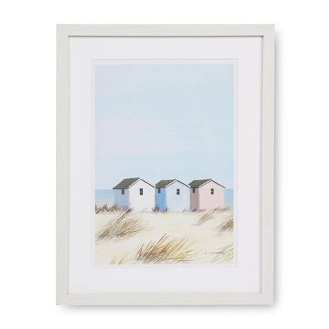 Seaside Beach Huts Framed Print Pinturas Acuarela