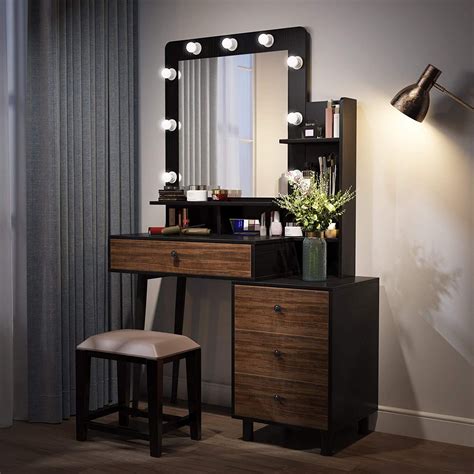 Tribesigns Vanity Dressing Table With Lighted Mirror Stool Not