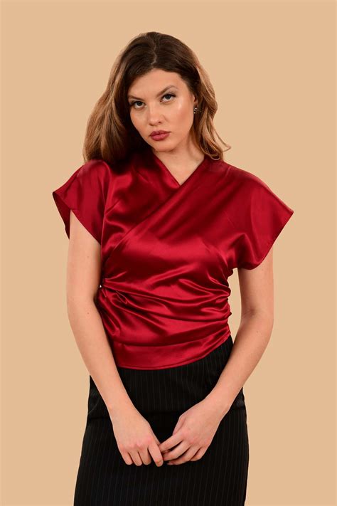 Rita Silk Charmeuse Kimono Blouse Buy A Gorgeous Polyester Satin Red