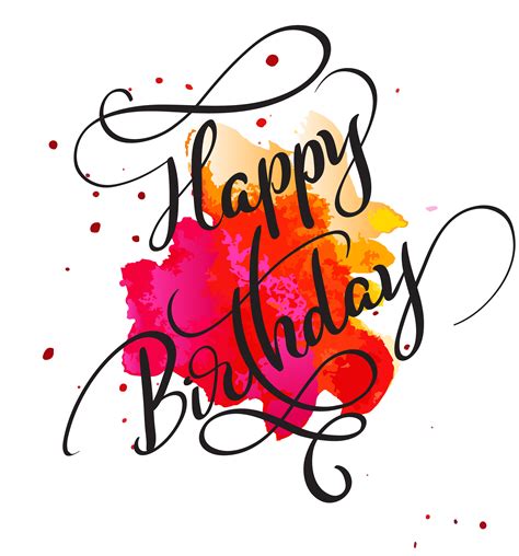 Happy Birthday Text On Watercolor Red Blot Hand Drawn Calligraphy C