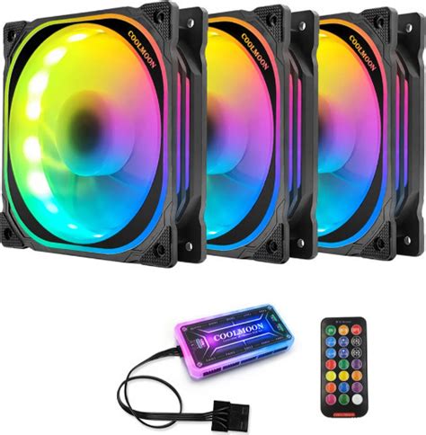 Coolmoon 12cm Rgb Computer Case Cooling Fan Remote Control 3pack