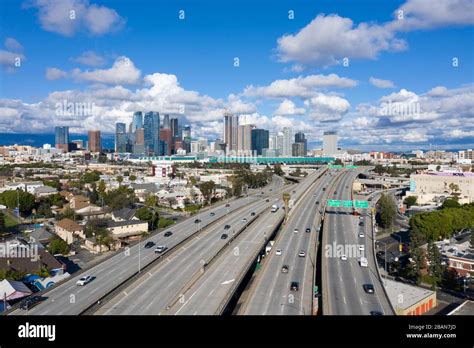 Aerial Views Of Downtown Los Angeles And 10 Freeway Stock Photo Alamy