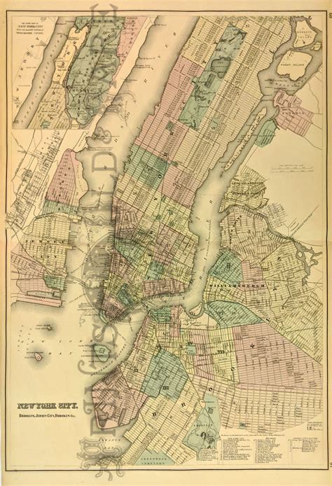 Art And Collectibles Vintage New York Map Manhattan Vintage City Map