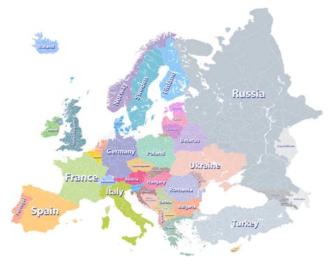 Europe Vector High Detailed Colourful Political Map With Regions