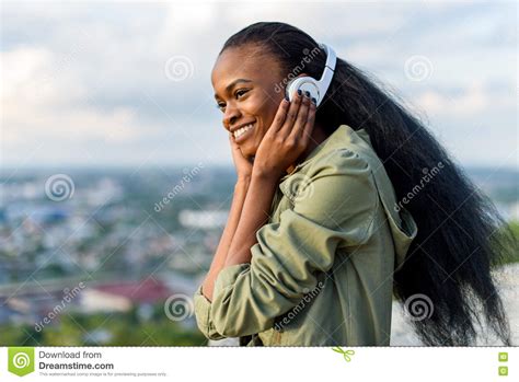 Close Up Portrait Of Happy Smiling Young Black African American Woman