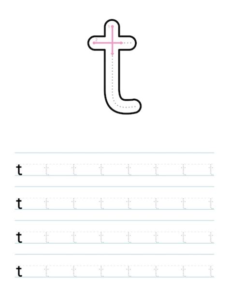 Trazar La Hoja De Trabajo De La Letra Minúscula T Para Preescolar