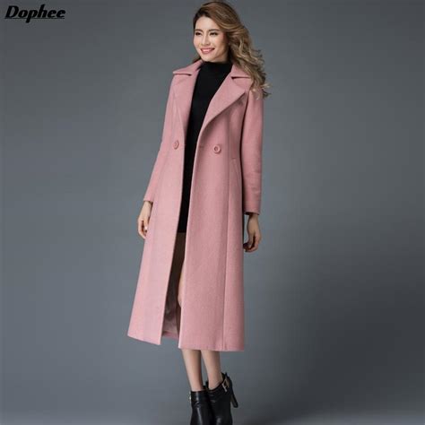 2017 Winter New Fashion Women Long Wool Coat Slim Trench Coat Plus Size