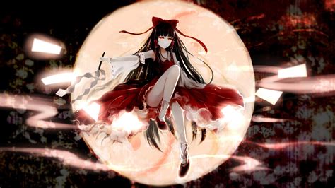 Download Wallpaper 3840x2160 Anime Girl Reimu Hakurei Big Moon Touhou 4k Wallpaper Uhd