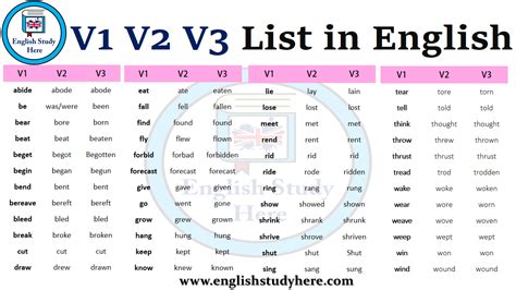 V1 V2 V3 List English Study Here